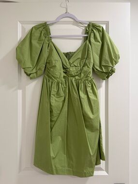 En Saison | Green Puff Sleeve Babydoll Mini Dress | Size XS